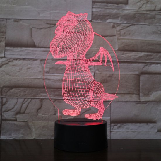 3D Led Lamp Met Gravering - RGB 7 Kleuren - Draakje