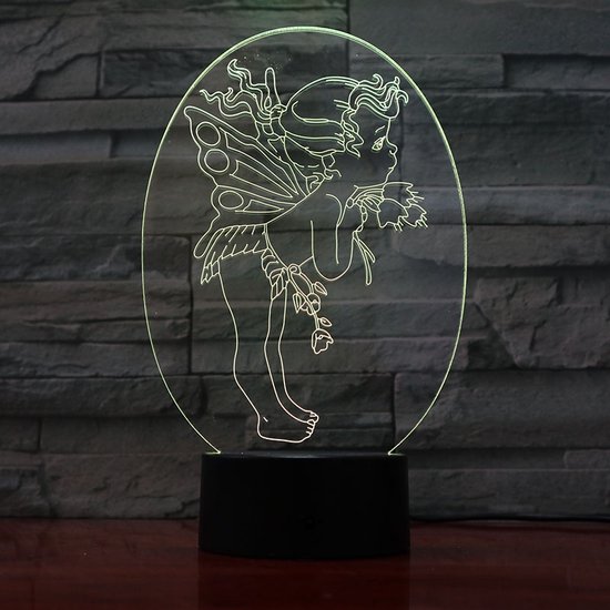 3D Led Lamp Met Gravering - RGB 7 Kleuren - Elfje van Merkloos