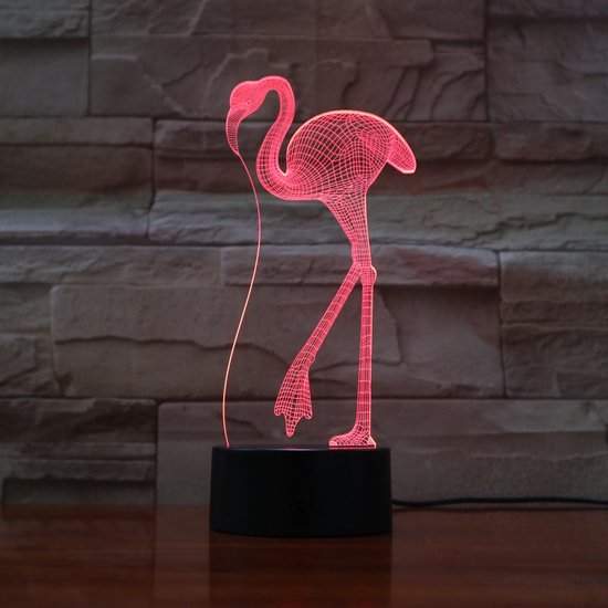3D Led Lamp Met Gravering - RGB 7 Kleuren - Flamingo van Merkloos
