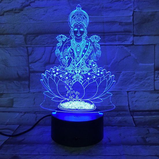 3D Led Lamp Met Gravering - RGB 7 Kleuren - Ganesh van Merkloos