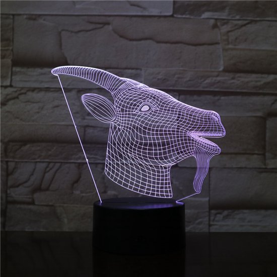 3D Led Lamp Met Gravering - RGB 7 Kleuren - Geit van Tassendeco