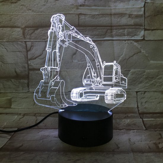 3D Led Lamp Met Gravering - RGB 7 Kleuren - Graafmachine van Merkloos
