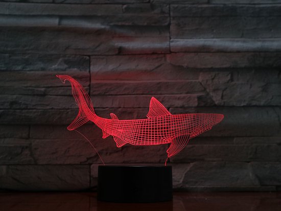 3D Led Lamp Met Gravering - RGB 7 Kleuren - Haai van Bizzics.