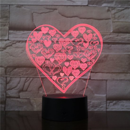 3D Led Lamp Met Gravering - RGB 7 Kleuren - Hart Liefde van Millya.