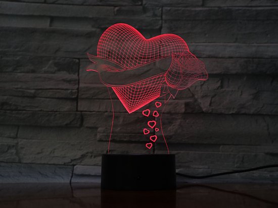 3D Led Lamp Met Gravering - RGB 7 Kleuren - Hart Met Roos van Merkloos