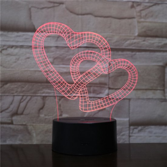 3D Led Lamp Met Gravering - RGB 7 Kleuren - Hartjes van Starry Gifts