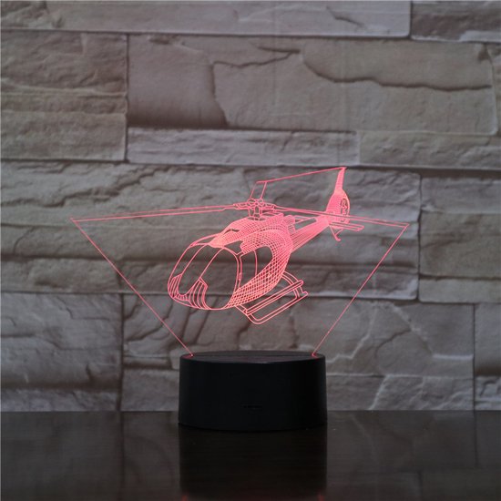 3D Led Lamp Met Gravering - RGB 7 Kleuren - Helikopter van Merkloos