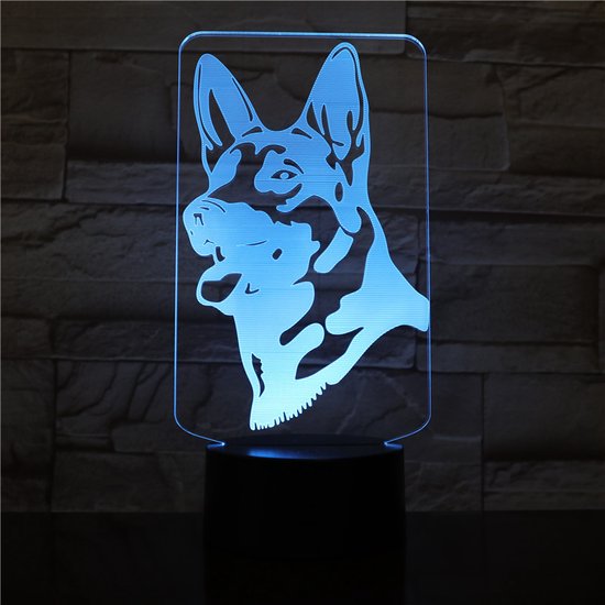 3D Led Lamp Met Gravering - RGB 7 Kleuren - Hond van Merkloos