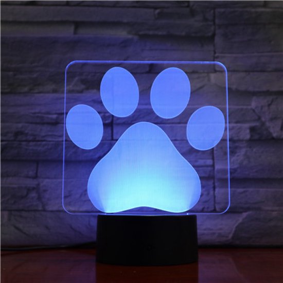 3D Led Lamp Met Gravering - RGB 7 Kleuren - Hondenpoot van Decopatent