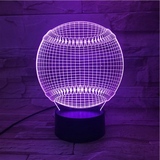 3D Led Lamp Met Gravering - RGB 7 Kleuren - Honkbal van Merkloos