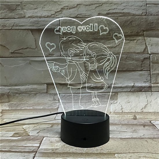 3D Led Lamp Met Gravering - RGB 7 Kleuren - I Love You van Merkloos