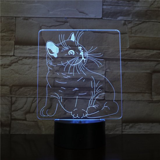 3D Led Lamp Met Gravering - RGB 7 Kleuren - Kat van Aigostar