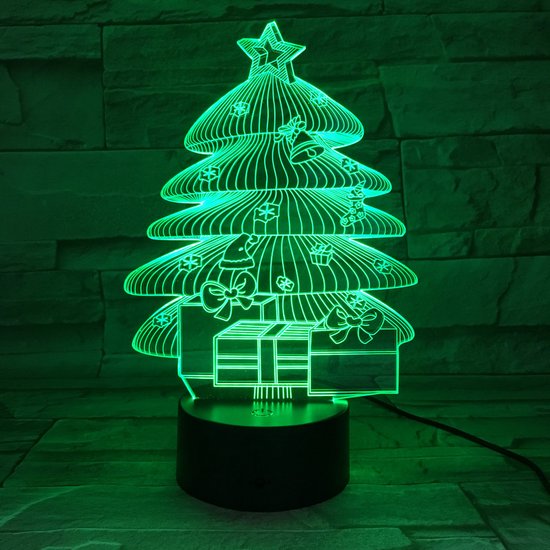 3D Led Lamp Met Gravering - RGB 7 Kleuren - Kerstboom van Merkloos
