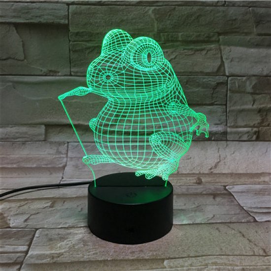 3D Led Lamp Met Gravering - RGB 7 Kleuren - Kikker