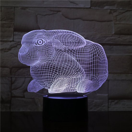 3D Led Lamp Met Gravering - RGB 7 Kleuren - Konijn van Merkloos