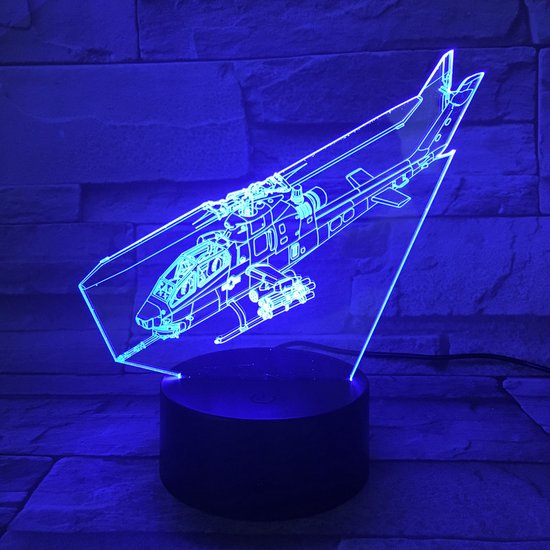 3D Led Lamp Met Gravering - RGB 7 Kleuren - Leger Helicopter van Merkloos