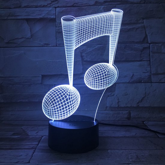3D Led Lamp Met Gravering - RGB 7 Kleuren - Muzieknoot van Merkloos