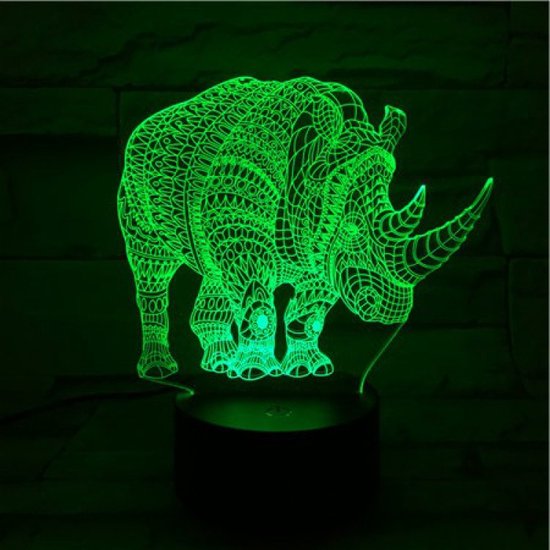 3D Led Lamp Met Gravering - RGB 7 Kleuren - Neushoorn van Merkloos