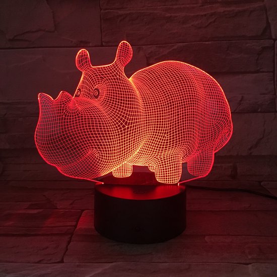 3D Led Lamp Met Gravering - RGB 7 Kleuren - Nijlpaard van Merkloos