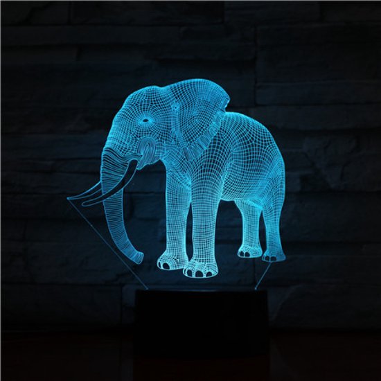 3D Led Lamp Met Gravering - RGB 7 Kleuren - Olifant van Merkloos