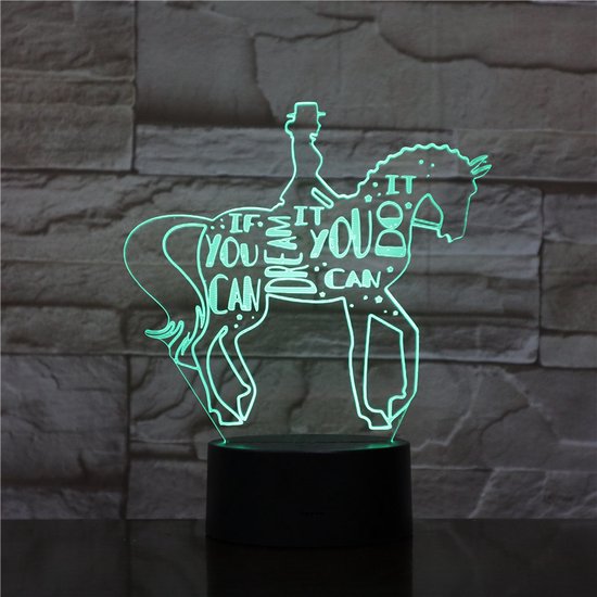 3D Led Lamp Met Gravering - RGB 7 Kleuren - Paard van Merkloos