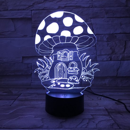 3D Led Lamp Met Gravering - RGB 7 Kleuren - Paddenstoel van Merkloos