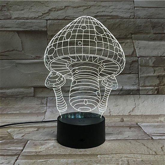 3D Led Lamp Met Gravering - RGB 7 Kleuren - Paddestoelen van Merkloos