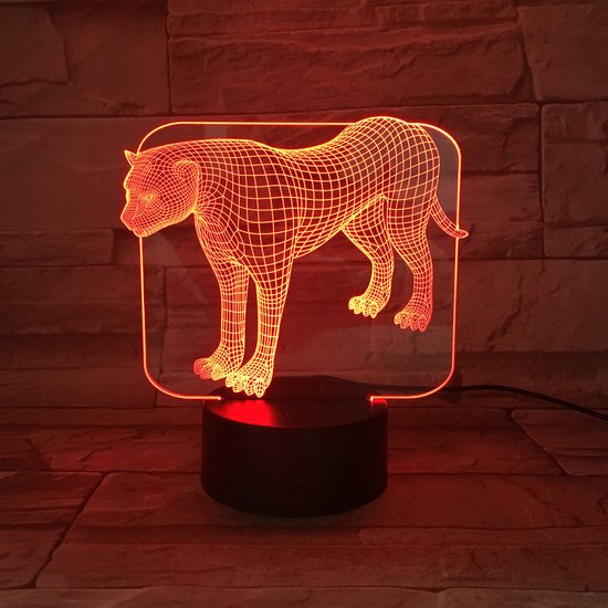 3D Led Lamp Met Gravering - RGB 7 Kleuren - Panter van Merkloos
