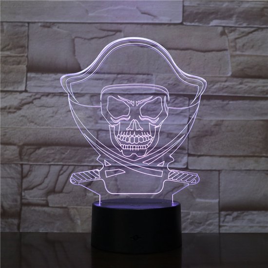 3D Led Lamp Met Gravering - RGB 7 Kleuren - Piraat Schedel van DreamLight