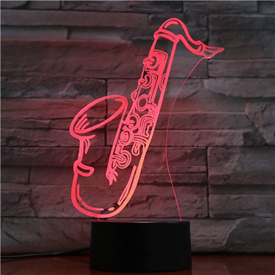 3D Led Lamp Met Gravering - RGB 7 Kleuren - Saxofoon van Merkloos