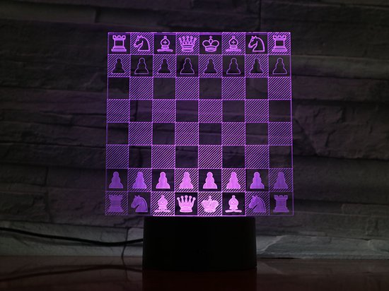 3D Led Lamp Met Gravering - RGB 7 Kleuren - Schaken van Merkloos