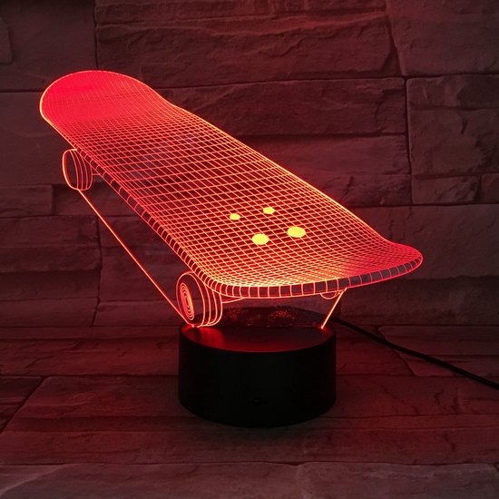 3D Led Lamp Met Gravering - RGB 7 Kleuren - Skateboard van Merkloos