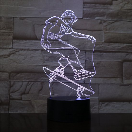 3D Led Lamp Met Gravering - RGB 7 Kleuren - Skateboarder van Merkloos