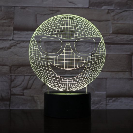 3D Led Lamp Met Gravering - RGB 7 Kleuren - Smiley