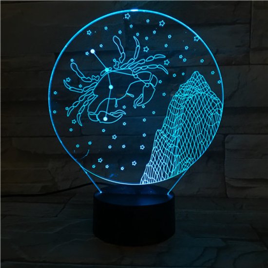 3D Led Lamp Met Gravering - RGB 7 Kleuren - Sterrenbeeld Krab van Merkloos