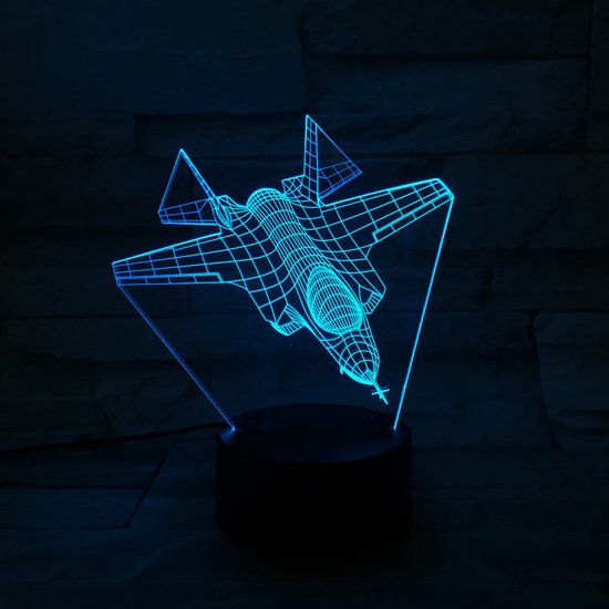 3D Led Lamp Met Gravering - RGB 7 Kleuren - Straaljager van Merkloos