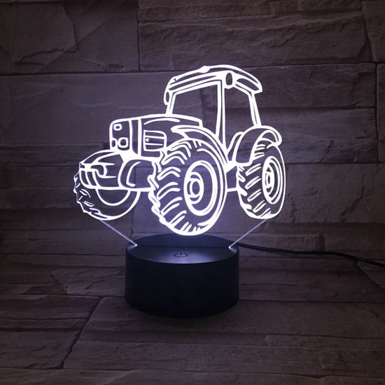 3D Led Lamp Met Gravering - RGB 7 Kleuren - Tractor van Merkloos