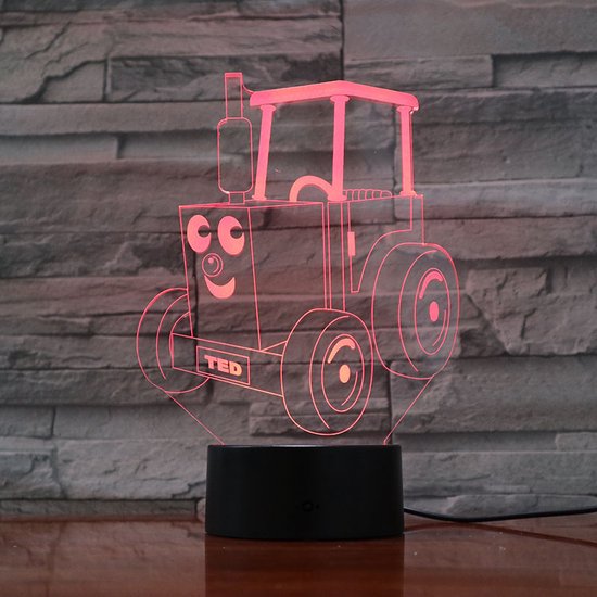 3D Led Lamp Met Gravering - RGB 7 Kleuren - Traktor Cartoon van Merkloos