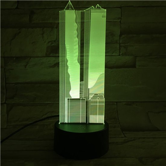 3D Led Lamp Met Gravering - RGB 7 Kleuren - Twin Tower