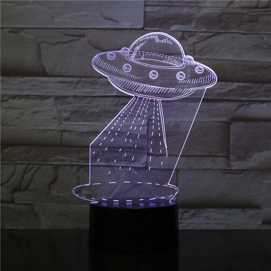 3D Led Lamp Met Gravering - RGB 7 Kleuren - Ufo van Fexon