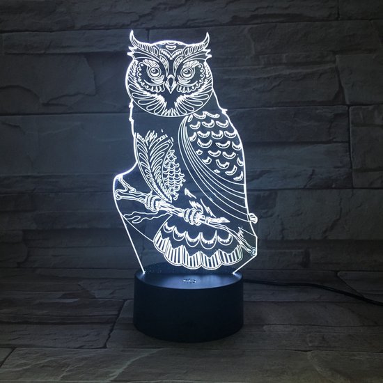3D Led Lamp Met Gravering - RGB 7 Kleuren - Uil van Merkloos