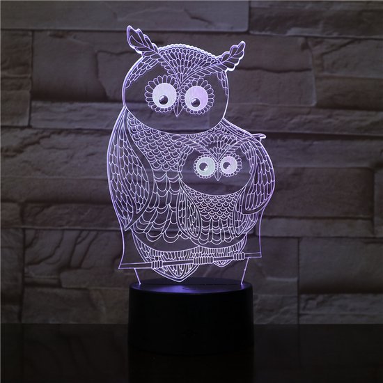 3D Led Lamp Met Gravering - RGB 7 Kleuren - Uilen van Merkloos