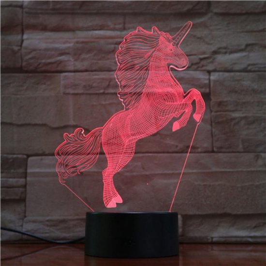 3D Led Lamp Met Gravering - RGB 7 Kleuren - Unicorn van Merkloos