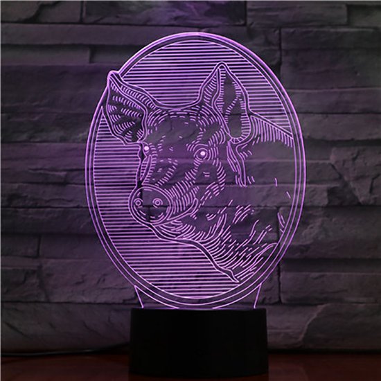 3D Led Lamp Met Gravering - RGB 7 Kleuren - Varken van Merkloos