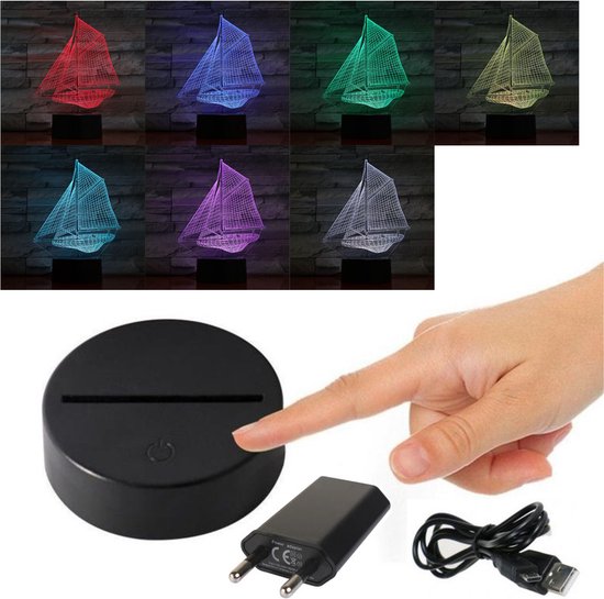 3D Led Lamp Met Gravering - RGB 7 Kleuren - Vissen