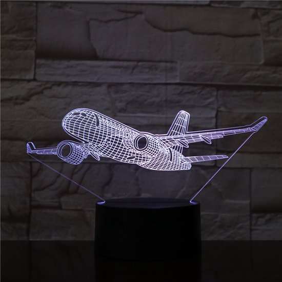 3D Led Lamp Met Gravering - RGB 7 Kleuren - Vliegtuig van Canemax