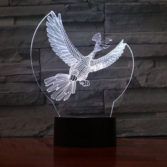 3D Led Lamp Met Gravering - RGB 7 Kleuren - Vogel van Merkloos