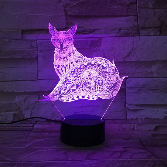 3D Led Lamp Met Gravering - RGB 7 Kleuren - Vos van Merkloos