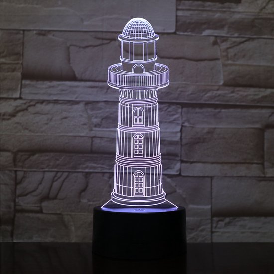 3D Led Lamp Met Gravering - RGB 7 Kleuren - Vuurtoren van Esypos.