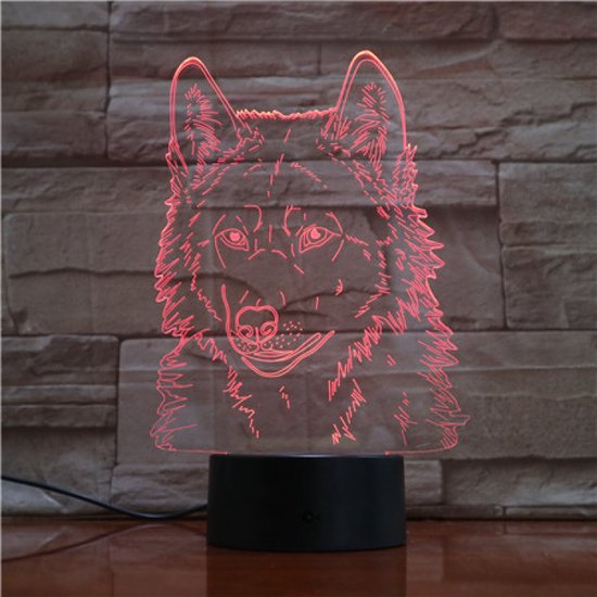 3D Led Lamp Met Gravering - RGB 7 Kleuren - Wolf van Merkloos
